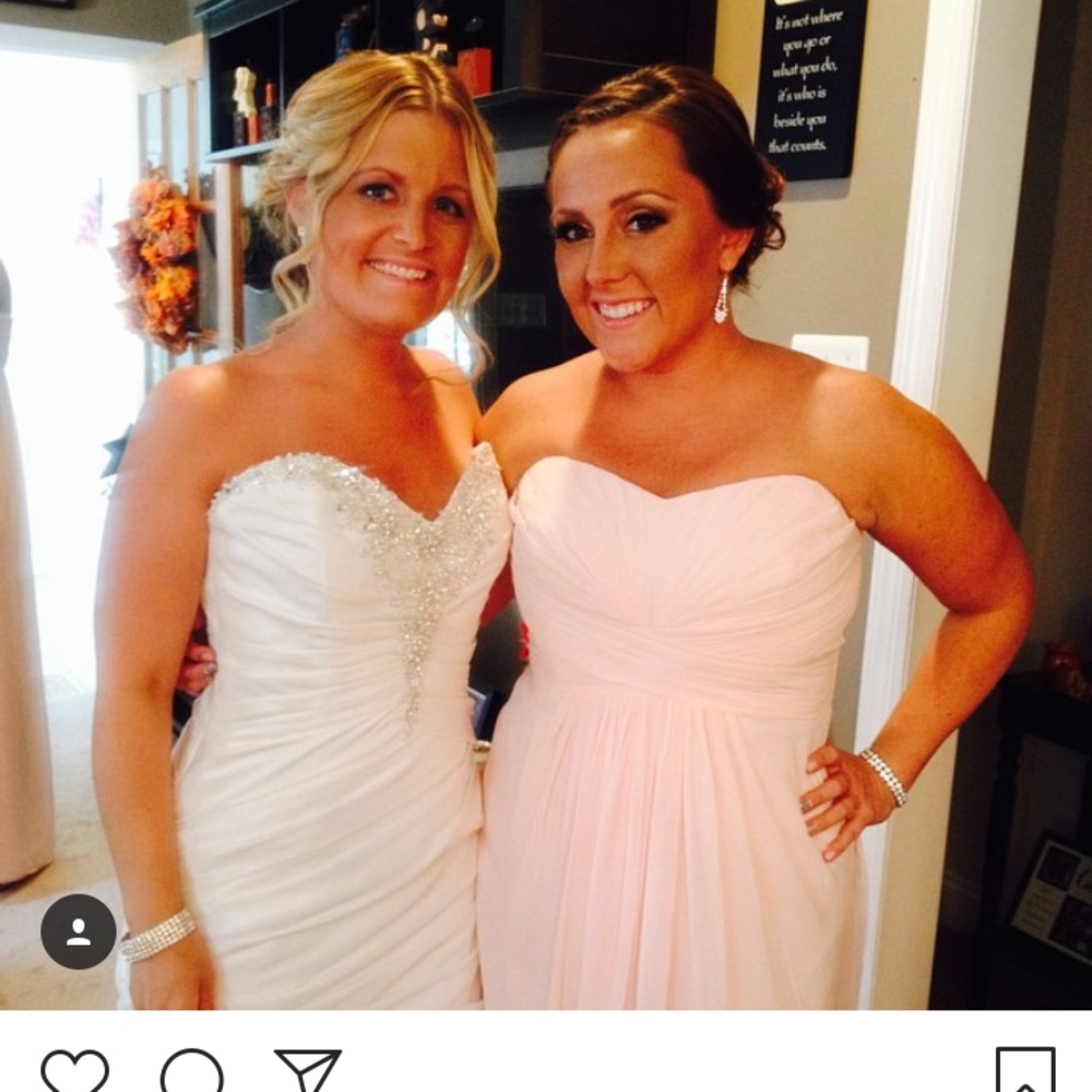 David’s bridal dress ——- size 14 —.  Light pink